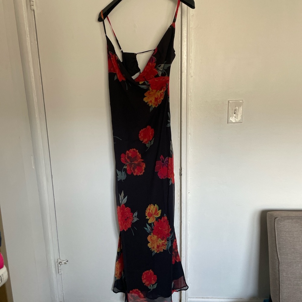 ASOS Black Slip Dress with Red & Yellow Floral Print